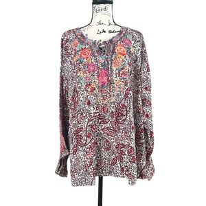 Savannah Jane Floral Printed Embroidered Long Sleeve Top Boho Western 2X